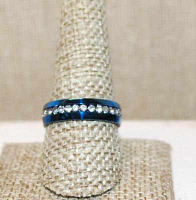 Size 9¼ Infinity Styled Ring on a BLUE Band with Clear Stones Insert (3.7g)
