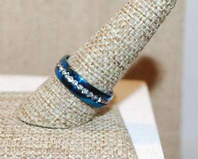 Size 9¼ Infinity Styled Ring on a BLUE Band with Clear Stones Insert (3.7g)