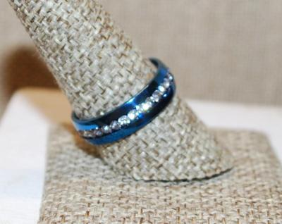 Size 9¼ Infinity Styled Ring on a BLUE Band with Clear Stones Insert (3.7g)
