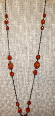 Beautiful 32 Orange Stones Cross PENDANT (2" x 1 ½") on an Orange/Amber Baubles Necklace Chain 24" L