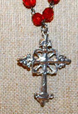 Beautiful 32 Orange Stones Cross PENDANT (2" x 1 ½") on an Orange/Amber Baubles Necklace Chain 24" L