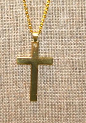 Stainless Steel Gold Plated Cross (2" x 1¼") PENDANT Necklace + Chain 22" L