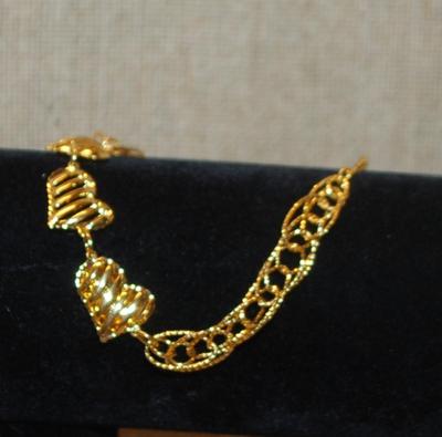 3 HEARTS Gold Colored Bracelet (8") with "Lamay" Style Circles and Lobster Clasp