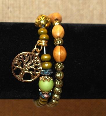 2 Piece Wood/Tree Themed Expandable Bracelet Set 2" Diameter