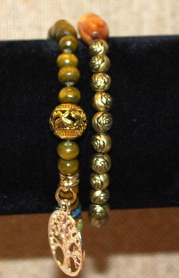 2 Piece Wood/Tree Themed Expandable Bracelet Set 2" Diameter