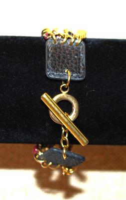 4 Strand Colored "Leather & Hooks" Bracelet with a Toggle Clasp 5" Circumference