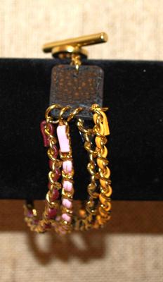 4 Strand Colored "Leather & Hooks" Bracelet with a Toggle Clasp 5" Circumference