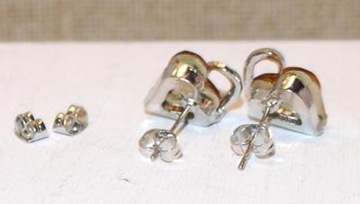 Amber Color HEART Earring Set (½" x½") with a Swirled Clear Stone Accent & Extra Studs Set Clasp