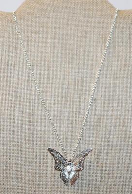 Delicate Multi-Layered Silvery Butterfly PENDANT (1½" x 1½") on a Silver Tone Necklace Chain 17" L