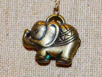 Bronze Style Elephant PENDANT (1¼" x 1¼") on a Dark Necklace Chain 26" L