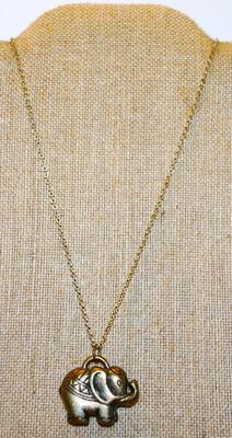 Bronze Style Elephant PENDANT (1¼" x 1¼") on a Dark Necklace Chain 26" L