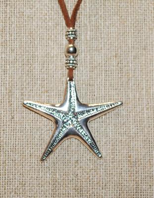 Bright Silver Colored Starfish PENDANT (2" Diameter) with Bead Accents on a Rope Style Necklace Chain 15" L