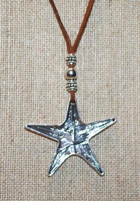 Bright Silver Colored Starfish PENDANT (2" Diameter) with Bead Accents on a Rope Style Necklace Chain 15" L