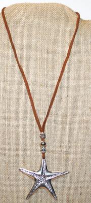 Bright Silver Colored Starfish PENDANT (2" Diameter) with Bead Accents on a Rope Style Necklace Chain 15" L