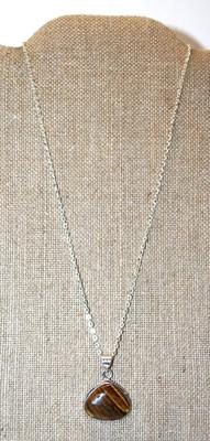 Rounded Triangle Shaped Tiger Eye PENDANT (1¼" x 1¼") on a Silver Tone Necklace Chain 20" L
