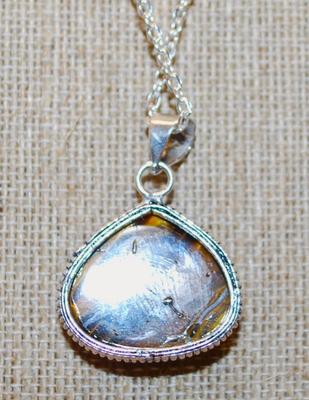Rounded Triangle Shaped Tiger Eye PENDANT (1¼" x 1¼") on a Silver Tone Necklace Chain 20" L