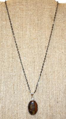 Oblong Tiger Eye PENDANT (1½" x ¾") on a Dark Necklace Chain 18" L