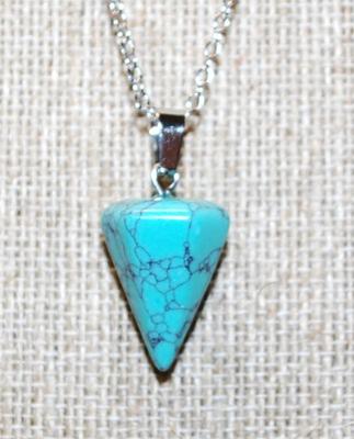 Crackled Jade Style Prism Cone PENDANT (1½" x ¾") on a Silver Tone Necklace Chain 18" L
