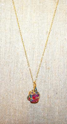 Chunky Colorful Wired Stone PENDANT (1¼" x 1") on a Gold Tone Necklace Chain 18" L