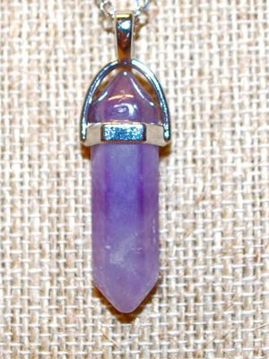 Purple Prism PENDANT (1½" x ½") on a Silver Tone Necklace Chain 18" L