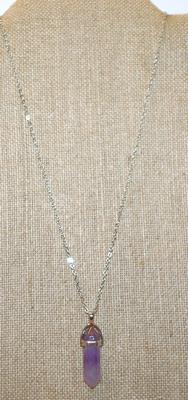 Purple Prism PENDANT (1½" x ½") on a Silver Tone Necklace Chain 18" L