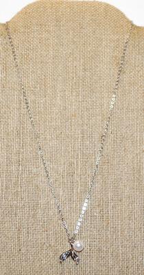 Faux "Pearl & Whale Tail" PENDANT on a Silver Tone Necklace Chain 17" L