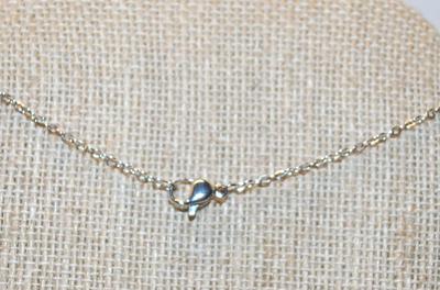Double Hooked Green Rectangle Stone PENDANT (½" x ¼") with Full Clear Stone Surround on a Silver Tone Necklace Chain 17" L