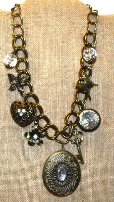 Fun Necklace with Butterflies, Puffy Heart, Key, Baubles and More 20" L