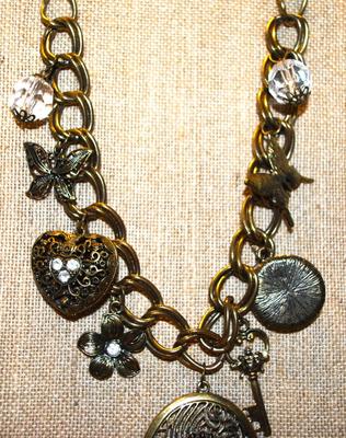 Fun Necklace with Butterflies, Puffy Heart, Key, Baubles and More 20" L