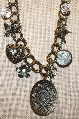 Fun Necklace with Butterflies, Puffy Heart, Key, Baubles and More 20" L