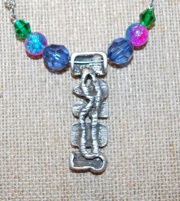 Colorful "Stained Glass" Styled Necklace (2½") on a Silver Tone Necklace Chain 15" L