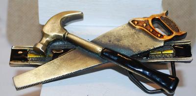 Vintage "Hammer, Saw & Ruler" Belt Buckle 4" x 3" Perfect for the Carpenter Person in Your Life