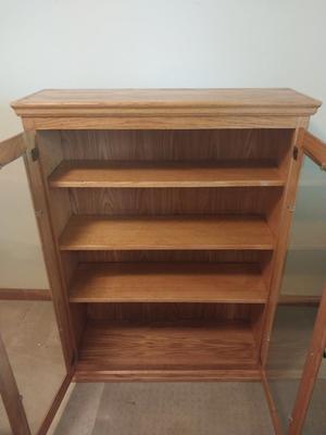 Oak Four Shelf Double Door Display Cabinet