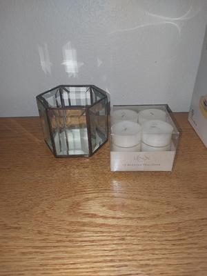 (NIB) Brass Touch Lamp and Glass candle Holder & Candles