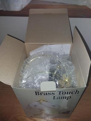 (NIB) Brass Touch Lamp and Glass candle Holder & Candles