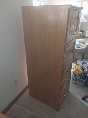 Nice New Oak Wood Four Drawer Filing Cabinet