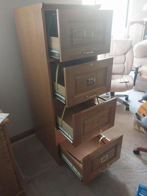 Nice New Oak Wood Four Drawer Filing Cabinet