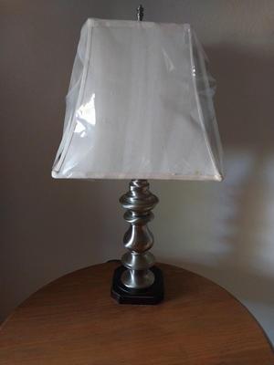 Oak Wood Round Side Table and Lamp