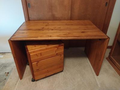 Buthcher Block Desk and Two Drawer File Cabinet