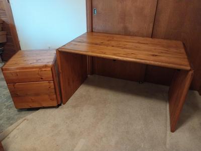 Buthcher Block Desk and Two Drawer File Cabinet