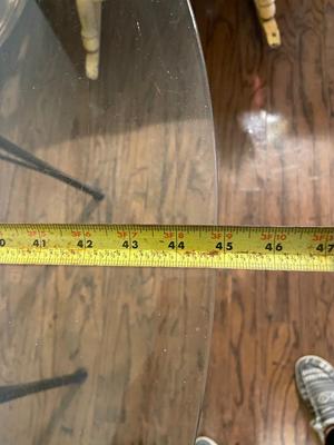 BEVELED GLASS TABLE WITH FOUR IRON CHAIRS