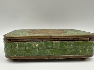 Mexican Brass and Stone Box with Aztec Calendar Medallion