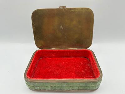 Mexican Brass and Stone Box with Aztec Calendar Medallion