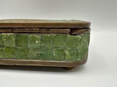 Mexican Brass and Stone Box with Aztec Calendar Medallion