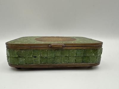 Mexican Brass and Stone Box with Aztec Calendar Medallion