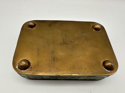 Mexican Brass and Stone Box with Aztec Calendar Medallion