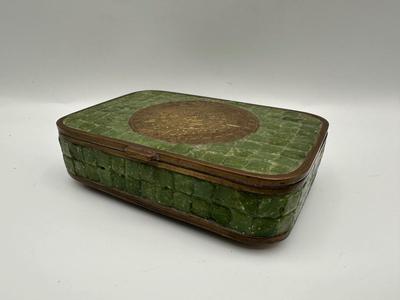 Mexican Brass and Stone Box with Aztec Calendar Medallion