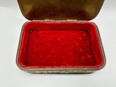 Mexican Brass and Stone Box with Aztec Calendar Medallion