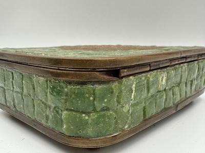 Mexican Brass and Stone Box with Aztec Calendar Medallion