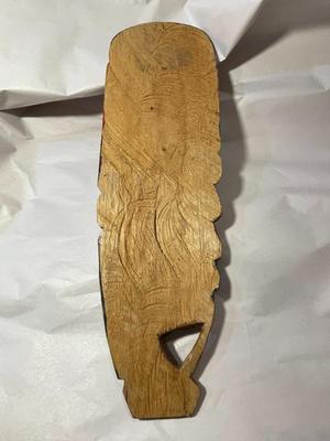 Vintage Jamaican Wooden Wall Hanger Hand Carved 16" Long in Good Preowned Condition as Pictured.